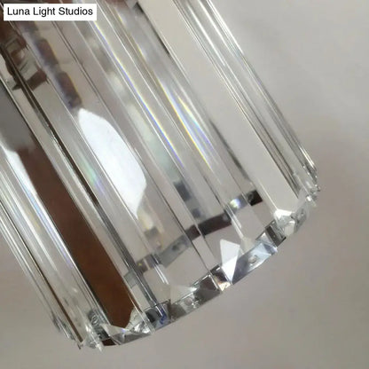 Modern chrome clear crystal drum wall lamp with faceted prismatic panels and polished metallic base for bedroom use 220v-240v 110v-120v