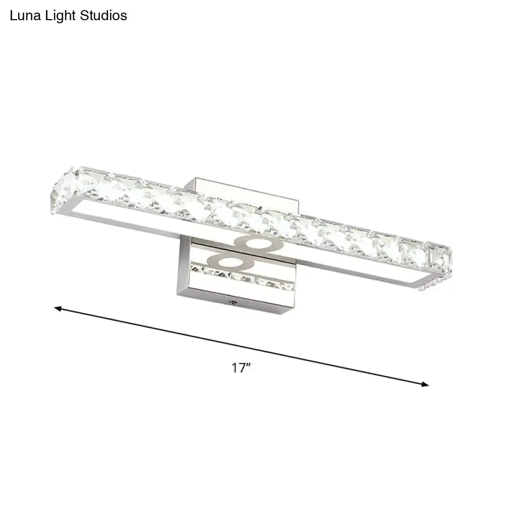Modern chrome wall light with clear crystal accents 220v-240v sleek rectangular bathroom sconce design