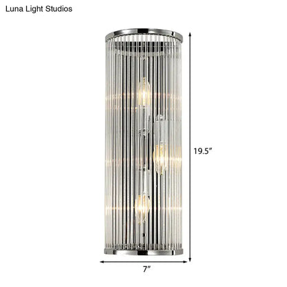 A sleek 19.5-inch modern chrome table lamp with clear crystal shade and warm incandescent bulbs for bedroom use