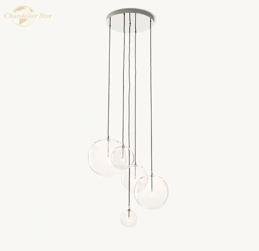 Modern chrome clear glass globe cluster chandelier with clear glass spheres suspended by metallic cords for living room decorbites clear glass