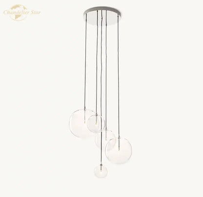 Modern chrome clear glass globe cluster chandelier with clear glass spheres suspended by metallic cords for living room decorbites clear glass