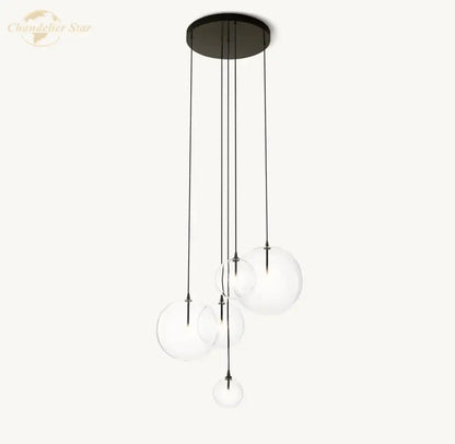 Modern chrome clear glass globe cluster chandelier with black finish and clear glass spherical bulbs for living room decorbites clear glass