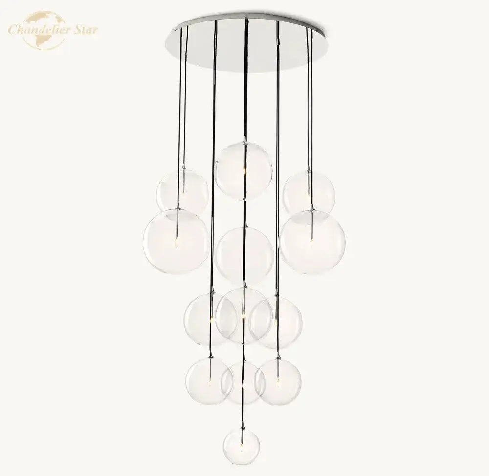Modern chrome clear glass globe cluster chandelier with cascading clear glass spheres for living room decorbites lighting