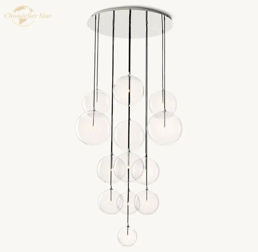 Modern chrome clear glass globe cluster chandelier with cascading clear glass spheres for living room decorbites lighting