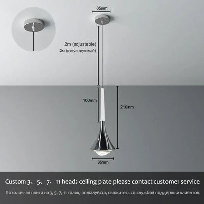 Modern chrome conical led rain pendant lamp with sleek tapered design and adjustable 2 meter cable by decorbites lodes rain
