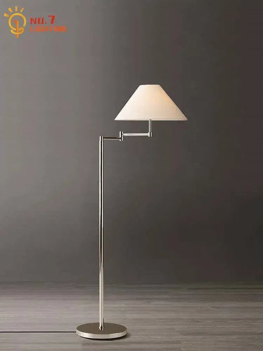 Modern chrome cream rocker arm floor lamp with adjustable sleek chrome finish and cream rocker fabric shade for living room