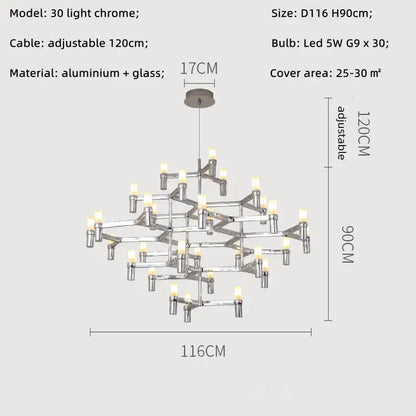 Modern chrome crown major chandelier with 30 led lights in a geometric multi tiered design for kitchen decorbites crown major
