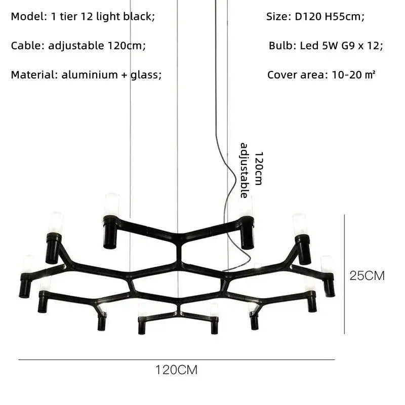 Black minimalist decorbites crown major chandelier with geometric aluminum and glass multi tiered kitchen light