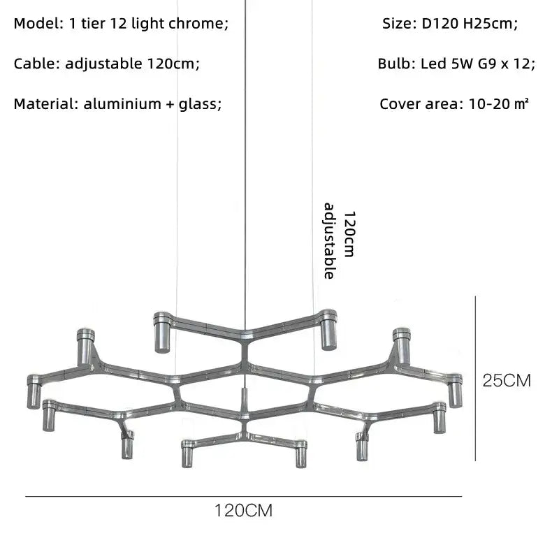 Modern chrome crown major chandelier features a multi tiered geometric honeycomb design in glass and chrome