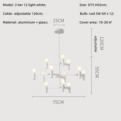 Modern chrome crown major chandelier with white three-tier design featuring aluminum and glass for kitchen lighting decorbites crown major