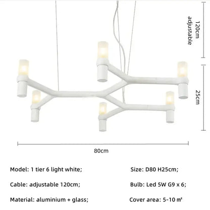 Modern chrome crown major chandelier white aluminum and glass design with six led lights for kitchen decorbites crown major