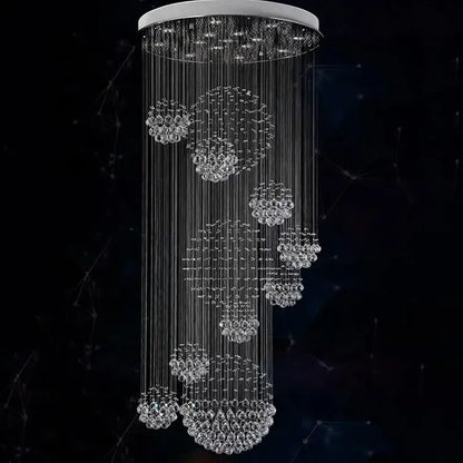 Modern chrome crystal ball design chandelier set with clear glass beads and spherical clusters for staircase light decorbites crystal ball