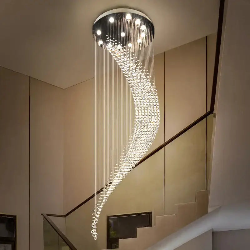 Modern chrome crystal ball spiral chandelier with clear crystal beads for elegant dining room decorbites crystal ball