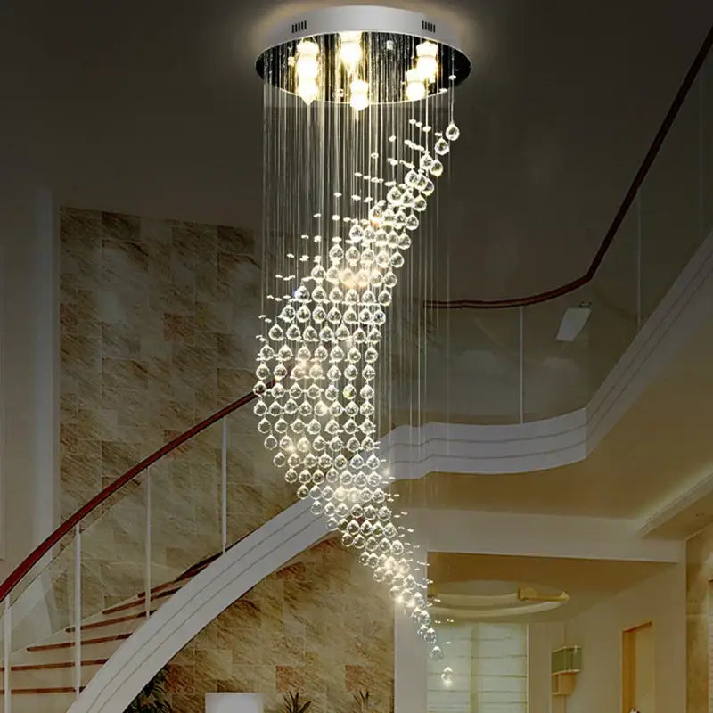 Modern chrome crystal ball spiral chandelier with clear faceted crystals and white ceiling mount for dining room decorbites crystal ball