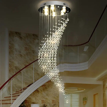 Modern chrome crystal ball spiral chandelier with clear faceted crystals and white ceiling mount for dining room decorbites crystal ball