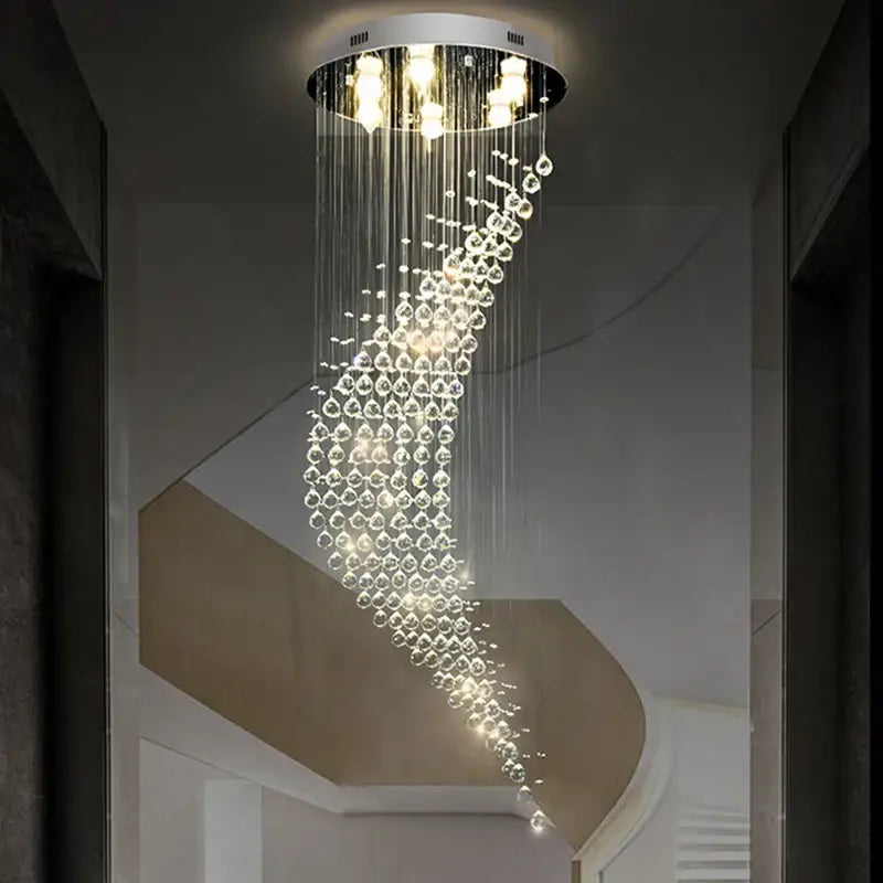 Modern chrome crystal ball spiral chandelier with cascading clear crystals and sleek chrome finish for dining room decorbites crystal ball