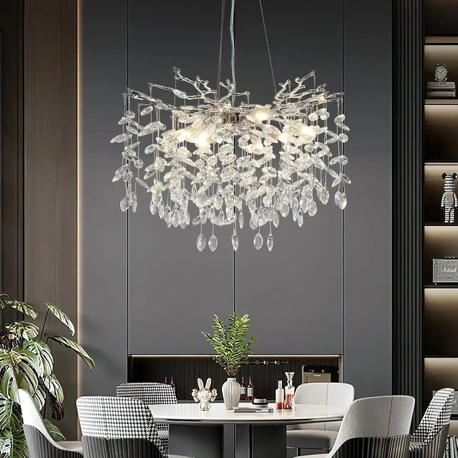 Modern chrome branch crystal chandelier with teardrop crystals for living room bedroom dining kitchen fixture