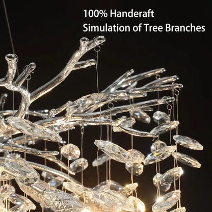 A shimmering silver modern chrome branch crystal chandelier with handcrafted arms for living room bedroom fixture