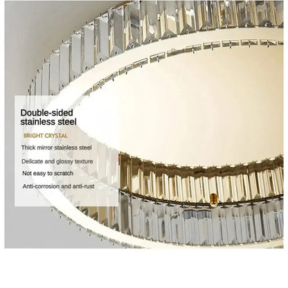 Modern chrome crystal circle led ceiling chandelier with double-sided stainless steel frame and bright crystal accents