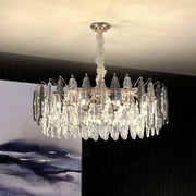Decorbites modern drum pendant light with clear k9 crystal and polished chrome finish 9 head 18 inches fixture