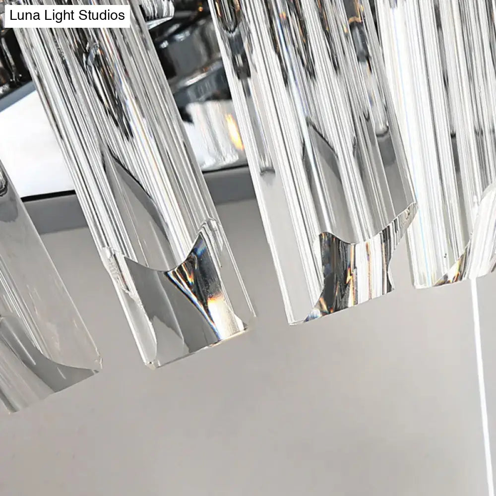 Modern chrome crystal fan wall mount light with sleek transparent crystal prisms and polished chrome accents for corridors