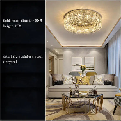 Modern chrome decorbites crystal led ceiling lamp with gold round stainless steel and crystal design for living room decor