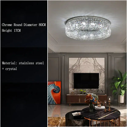 Modern chrome crystal led ceiling lamp with 80cm diameter featuring stainless steel and crystal elements for living room decorbites crystal led ceiling lamp