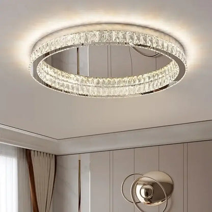 Modern chrome decorbites crystal led ceiling light with two concentric crystal rings for living room decor