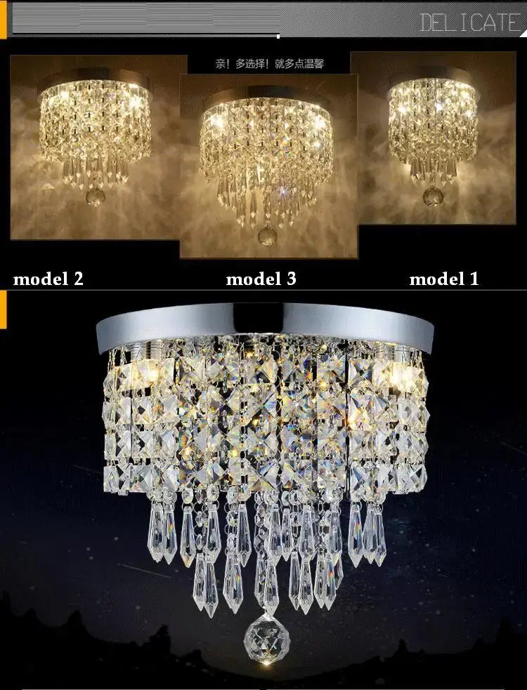 Modern chrome crystal led ceiling light with a circular base and cascading faceted crystal droplets for living room decorbites crystal led