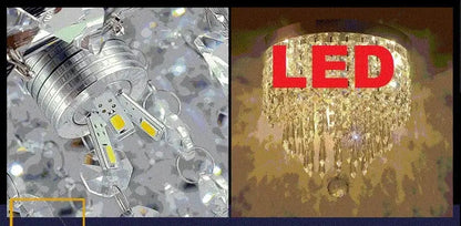 Modern chrome decorbites crystal led ceiling light with golden accents and hanging led bulbs for living room decor