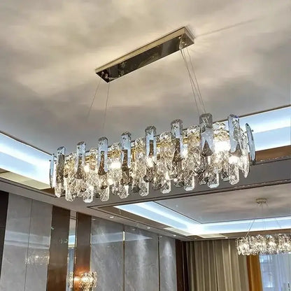Modern chrome crystal led chandelier featuring cascading clear crystal prisms from decorbites crystal led collection