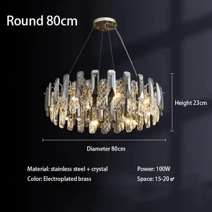 Modern chrome crystal led chandelier featuring an 80cm round electroplated brass frame with cascading decorbites crystal led elements