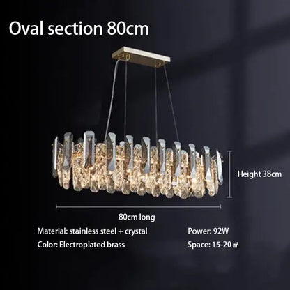 Modern chrome crystal led chandelier bedroom pendant light with elegant oval electroplated brass frame decorbites crystal led