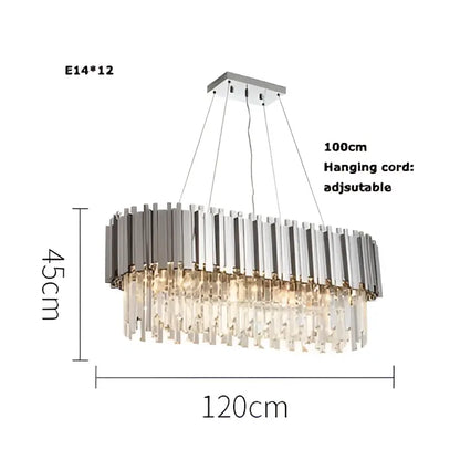 Modern chrome crystal led chandelier suspension lighting with circular frame and cascading crystal droplets by decorbites crystal led