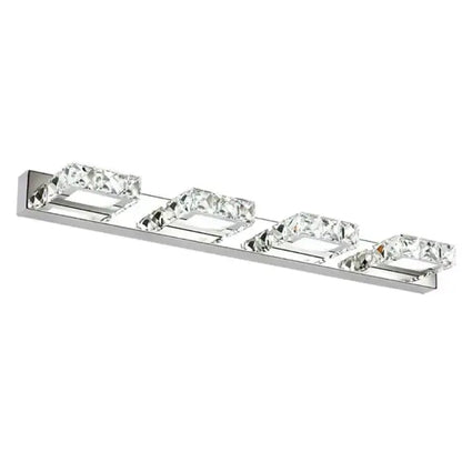 Modern chrome crystal led mirror light bathroom sconce with four rectangular faceted crystal accents decorbites crystal led