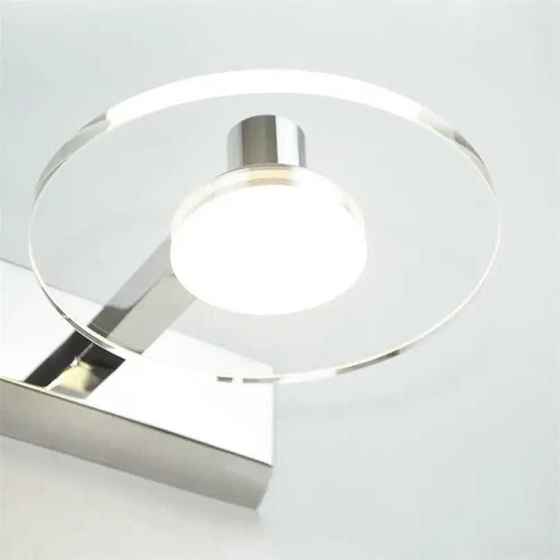 Modern chrome crystal led vanity mirror light with clear circular glass diffuser and integrated led bulb for bathroom decorbites crystal led