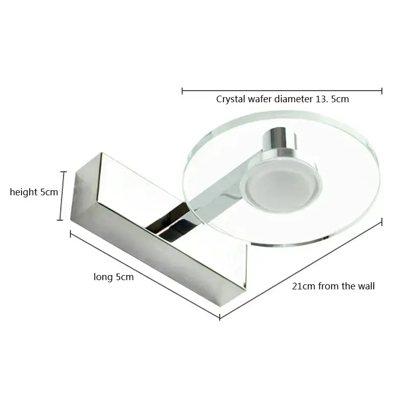 Modern chrome wall lamp with circular crystal wafer and integrated led bulb for decorbites acrylic mirror headlight