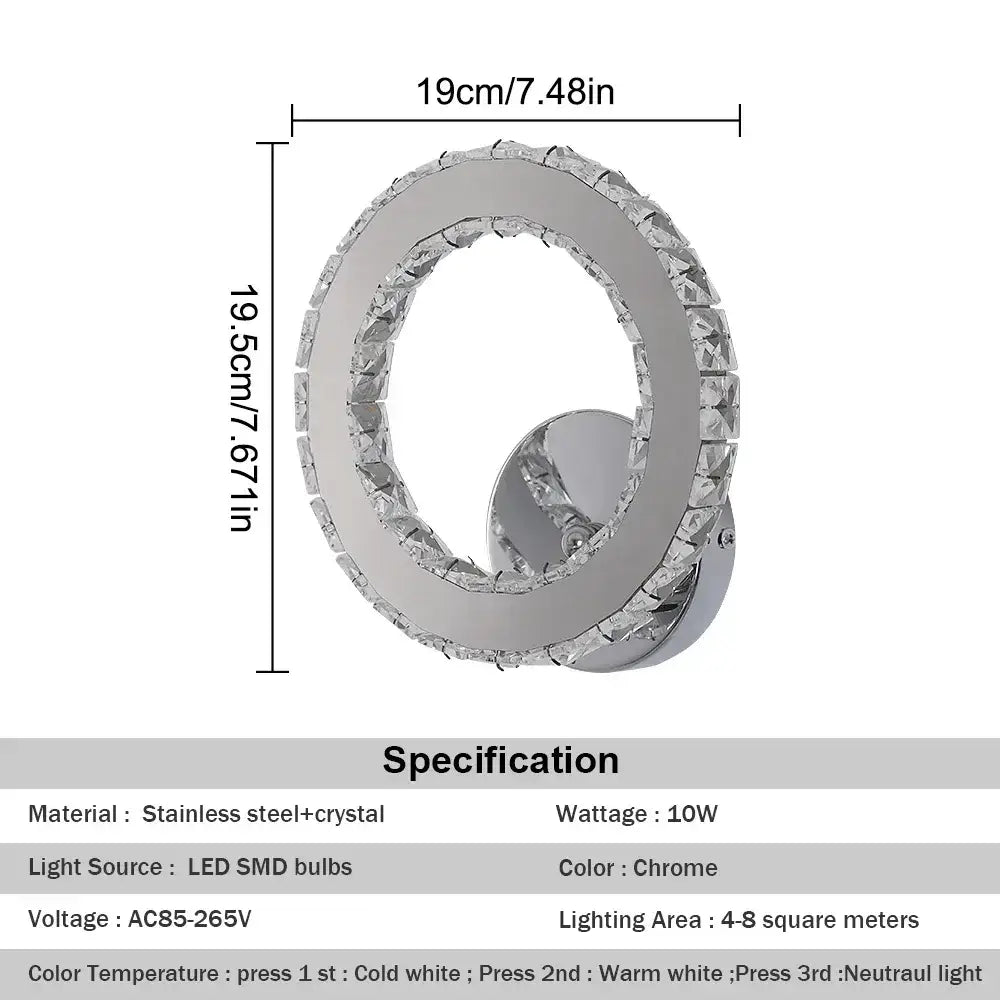 Modern chrome crystal led wall sconce with faceted crystal ring for elegant living room decorbites crystal led lighting