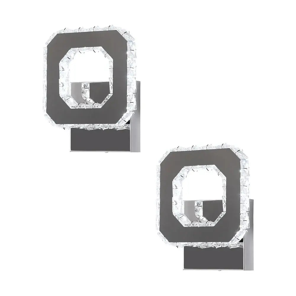 Modern chrome crystal led wall sconce with geometric octagonal frame and clear crystal accents for living room decorbites crystal led