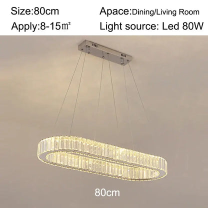 Modern chrome crystal oval led chandelier with two concentric crystal rings for luxury living room decorbites crystal oval