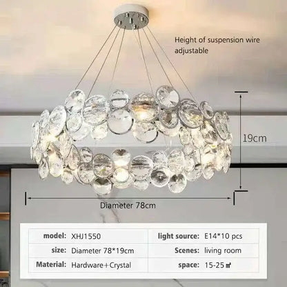 Modern chrome crystal ring chandelier featuring clear faceted crystal discs on sleek metallic hardware for dining room decorbites crystal ring