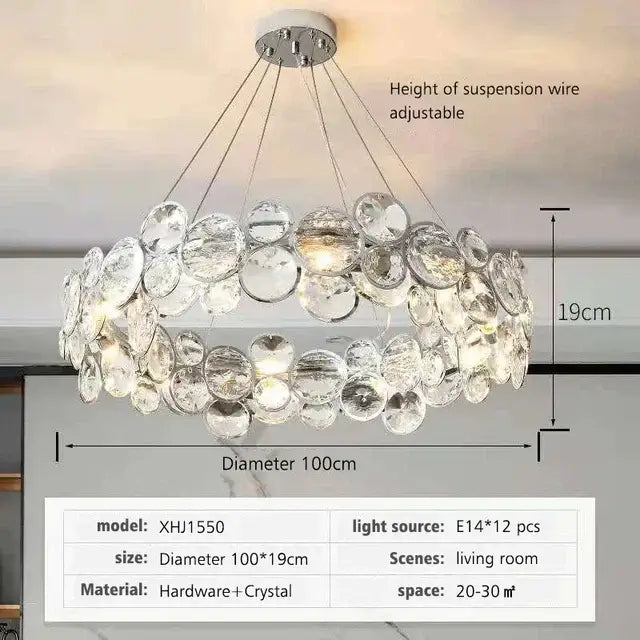 Modern chrome crystal ring chandelier featuring clear crystal discs and chrome hardware for dining room decorbites crystal ring
