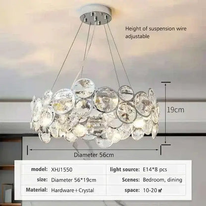 Modern chrome crystal ring chandelier with clear glass discs and circular design for dining room decorbites crystal ring