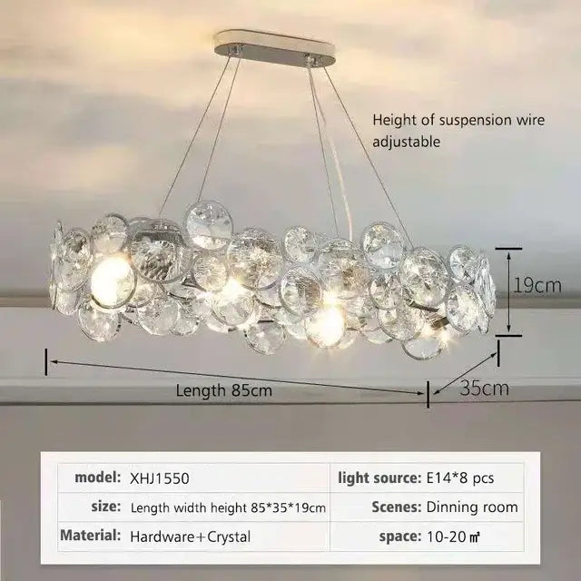 Modern chrome crystal ring chandelier featuring clear crystal bubbles and a sleek metallic fixture for dining room decorbites decor