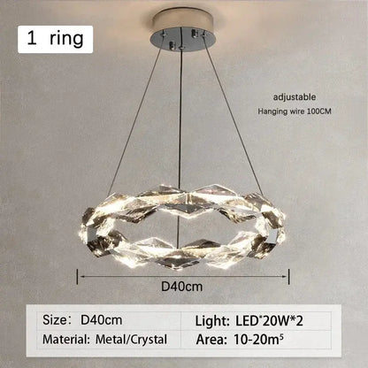 Modern chrome crystal ring chandelier with metallic frame and faceted crystals dimmable led for dining room decorbites crystal ring
