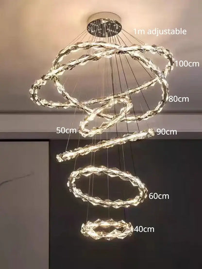 Modern chrome crystal ring chandelier with interlocking crystal rings and dimmable leds for dining room decorbites crystal ring
