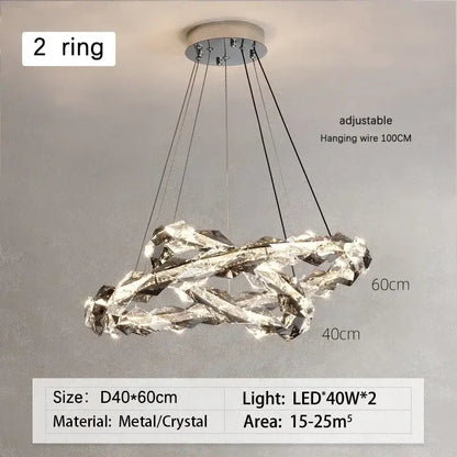 Modern chrome crystal ring chandelier with two interlocking rings and clear crystals for dining room decorbites crystal ring