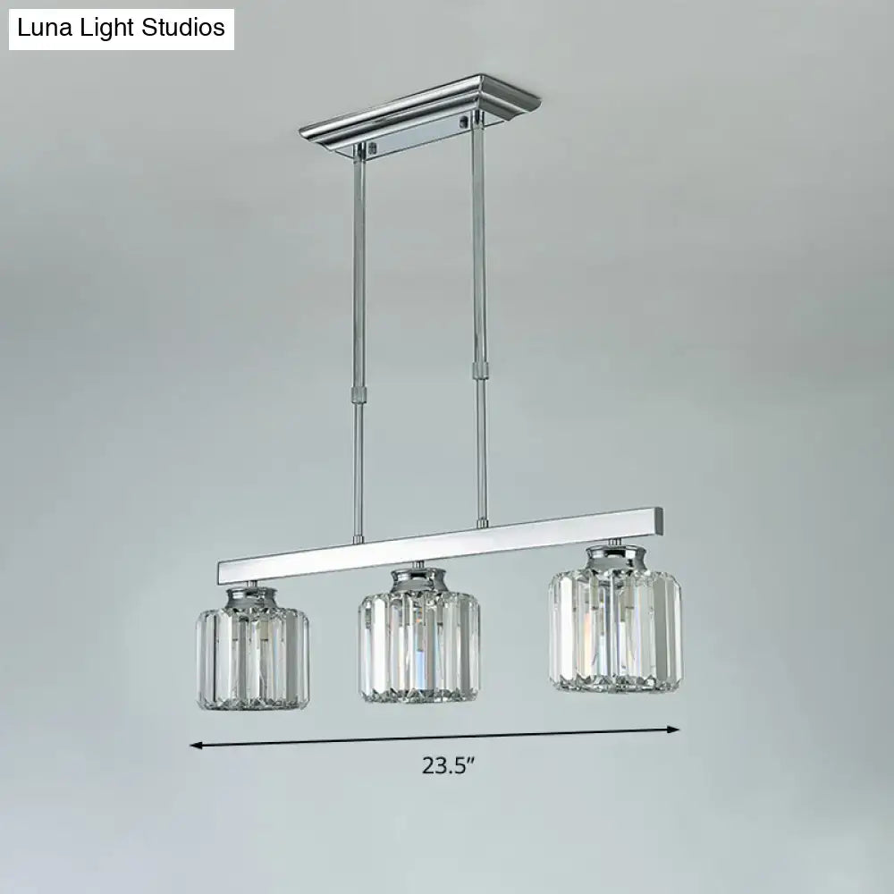 Decorbites™ tri-sided crystal rod silver pendant light with chrome finish and three e26 e27 bulbs for dining room use