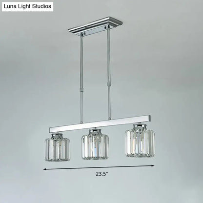 Decorbites™ tri-sided crystal rod silver pendant light with chrome finish and three e26 e27 bulbs for dining room use