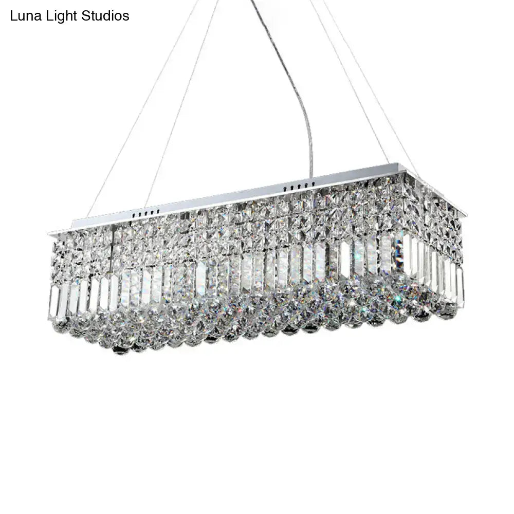 Rectangular decorbites™ modern chrome chandelier with crystal shade and tiered faceted crystals for living room ceiling